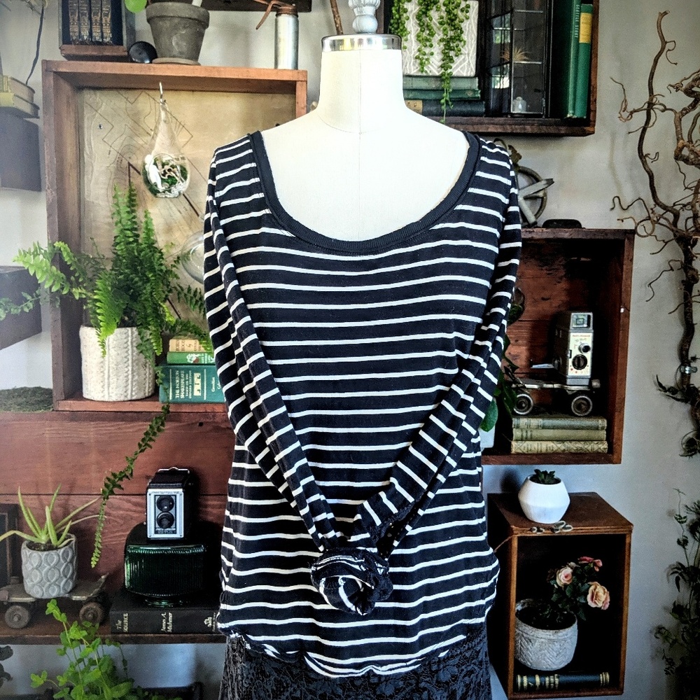 Free People Striped lace sleeve top